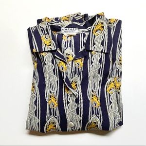Vintage Rope Print Navy Button Down Blouse Shirt